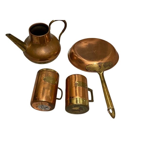 Vintage Other - Vintage Copper Kitchen Pepper Shakers Teapot Friyng Pan decor